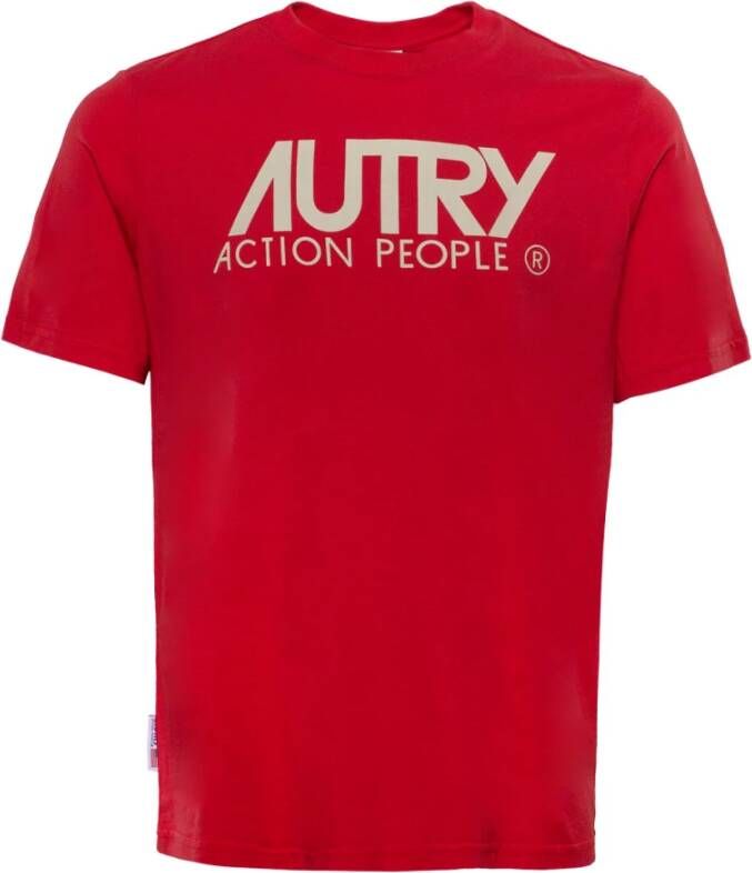 Autry Iconisch logo-print katoenen T-shirt Red Heren