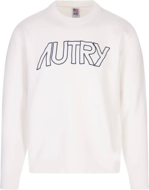 Autry Wit Crewneck Sweatshirt met Geborduurde Tekst White Dames