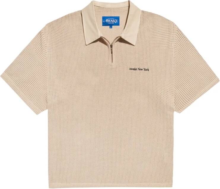 Awake NY Geborduurde gebreide polo met rits Beige Heren