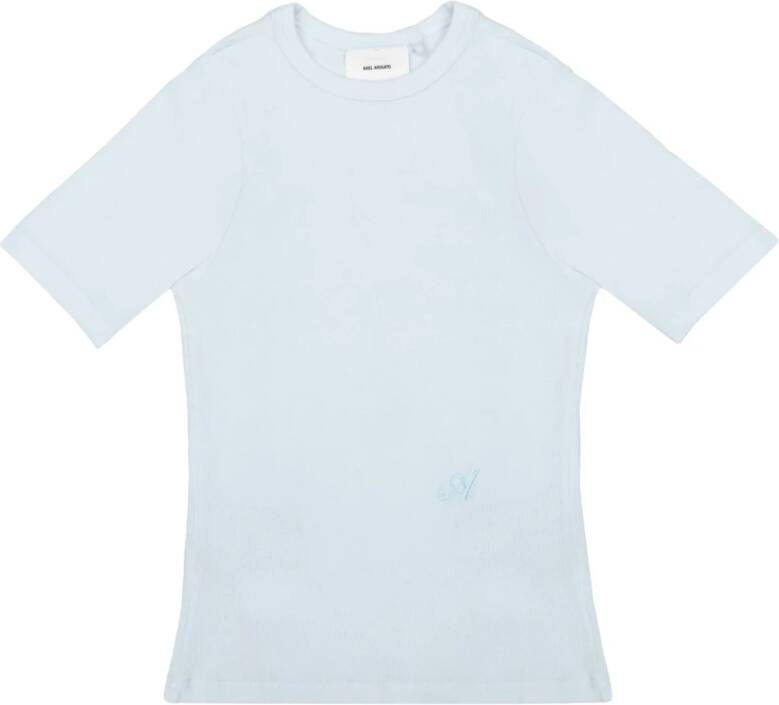 Axel Arigato "Slim Rib T-shirt met Handtekening Borduursel" Blauw Dames