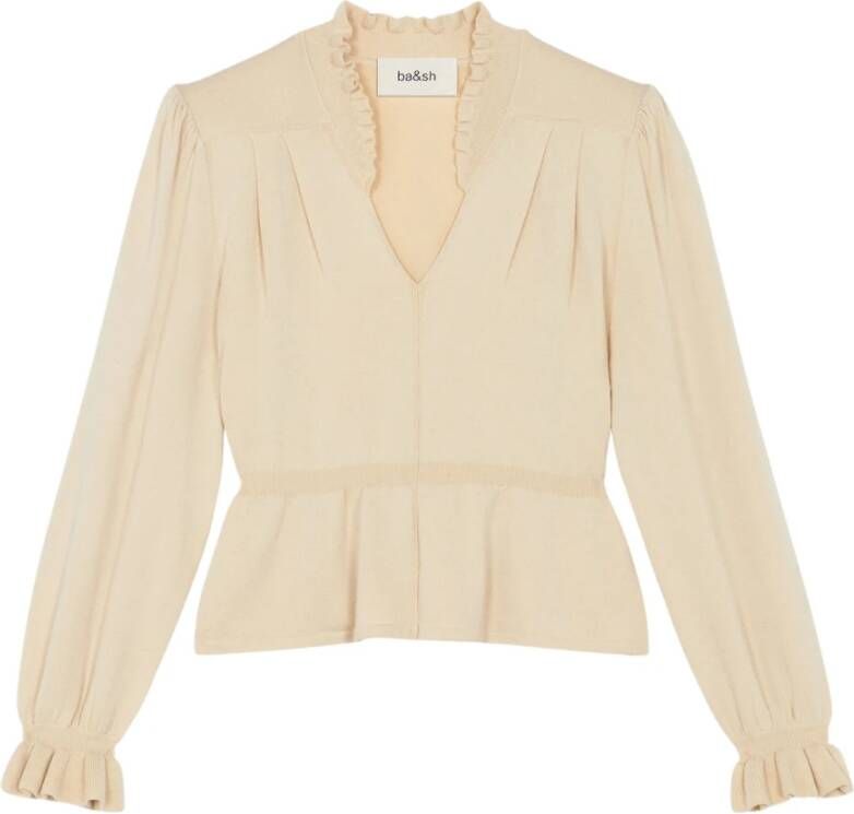 BA&SH Seoul Jumper Luxe Jersey Mix met Gerimpelde Mouwen White Dames