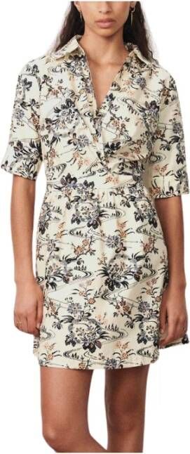 BA&SH Korte gekruiste jurk met Aziatische natuurprint White Dames
