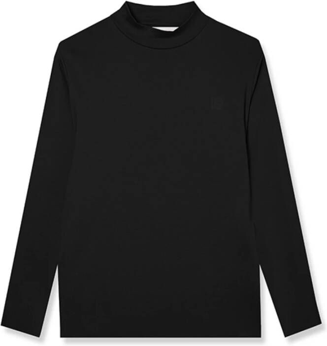 BALDESSARINI Basic Langarm Shirt met Opstaande Kraag en Logo Zwart Heren