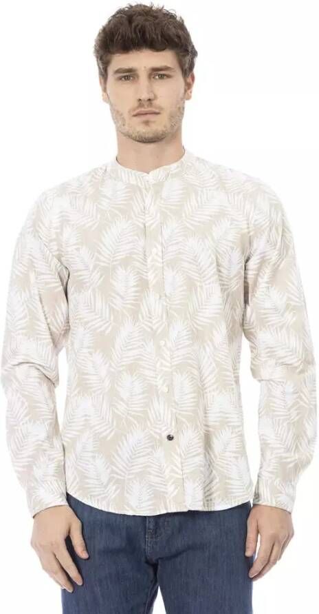 Baldinini Beige Katoenen Shirt Regular Fit Mandarin Kraag Beige Heren