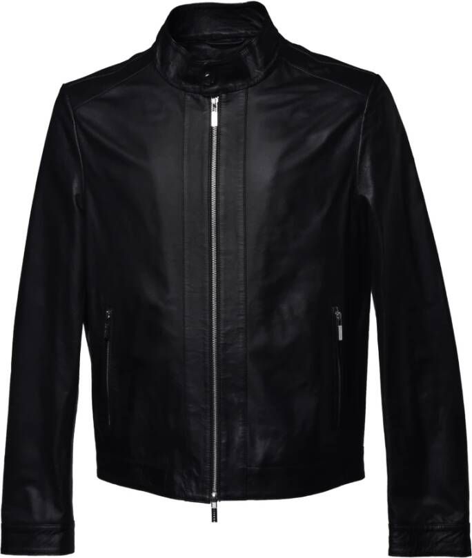 Baldinini Black leather jacket Zwart Heren