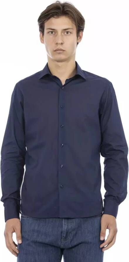 Baldinini Blauw Katoenen Overhemd Slim Fit Italiaanse Kraag Blauw Heren