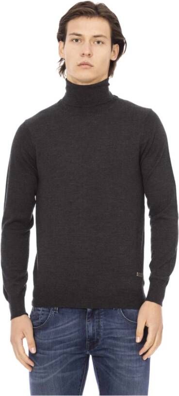 Baldinini Grijze trui met ronde hals van stof met metalen monogram Gray Heren