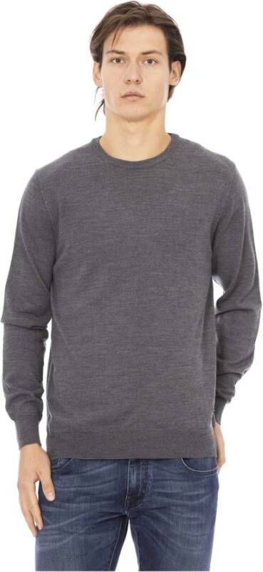 Baldinini Grijze Stoffen Crewneck Sweater met Metalen Monogram Gray Heren