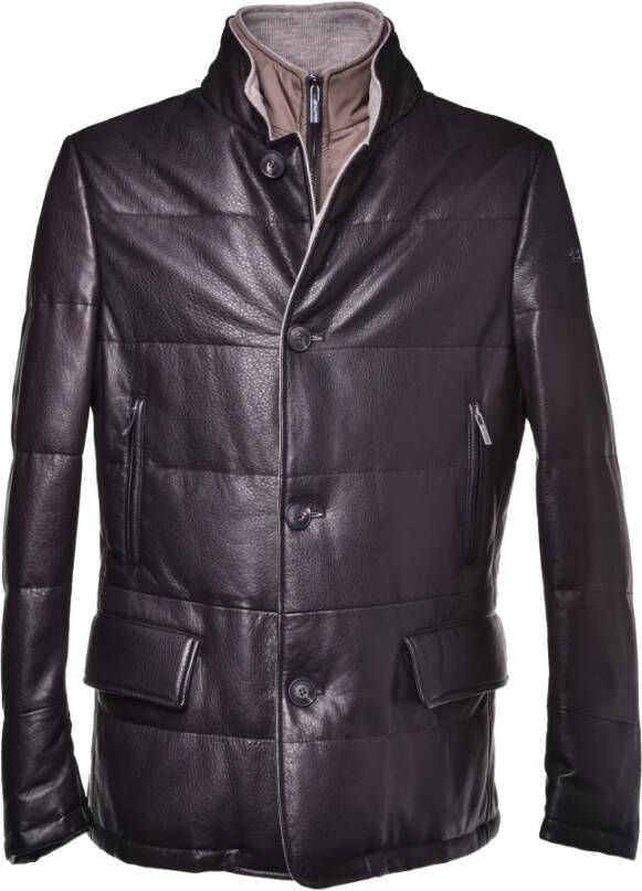 Baldinini Dark brown nappa down Leren Jas Brown Heren