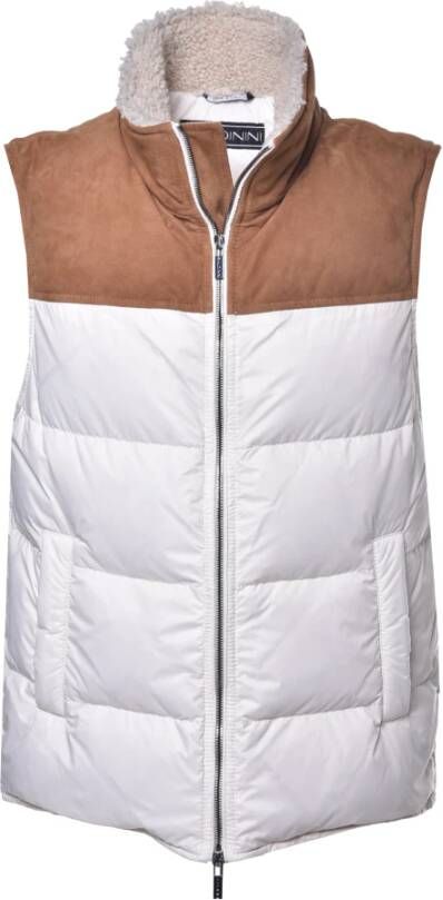 Baldinini Down jacket in cream fabric and leather suede White Heren
