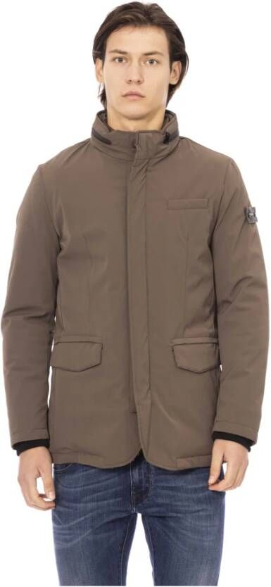 Baldinini Trendy Bruine Polyester Jas met Metalen Monogram Brown Heren