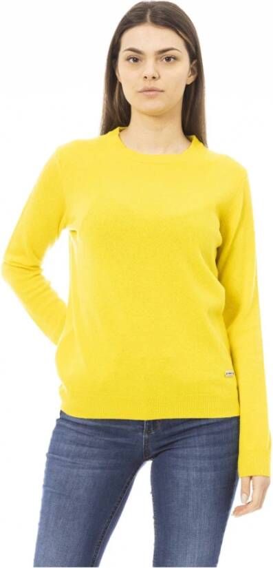 Baldinini Gele Wolle Trui met Ronde Hals en Metalen Monogram Yellow Dames