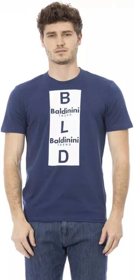 Baldinini Trend Blauw Katoenen T-Shirt Korte Mouwen met Voorkant Print Blue Heren
