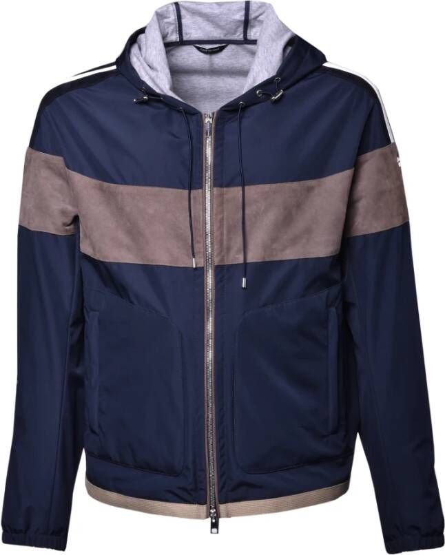 Baldinini Jacket in blue fabric and taupe suede Blauw Heren