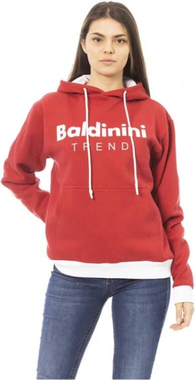 Baldinini Rode Katoenen Trui met Capuchon en Voorkant Logo Red Dames