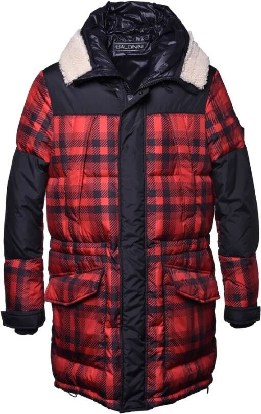 Baldinini Long red and black chequered down jacket Rood Heren