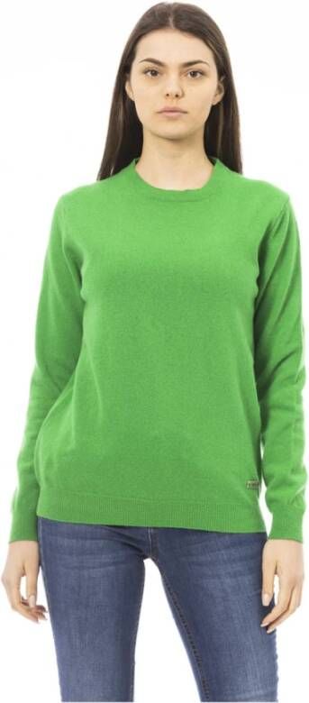 Baldinini Groene wollen trui met ronde hals en metalen monogram Green Dames