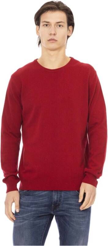 Baldinini Rode Wol Crewneck Sweater met Metalen Monogram Red Heren