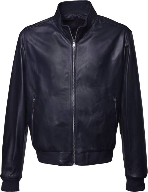 Baldinini Navy blue leather bomber jacket Blauw Heren