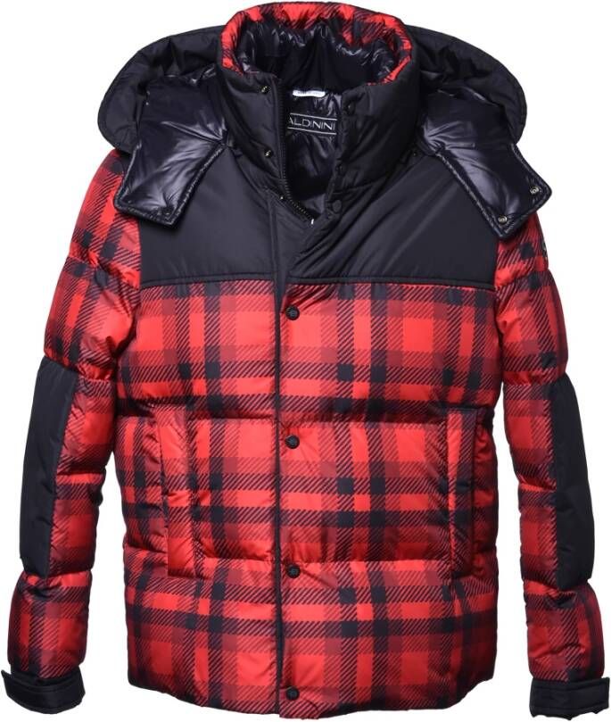 Baldinini Nylon down jacket with red and black tartan print Rood Heren