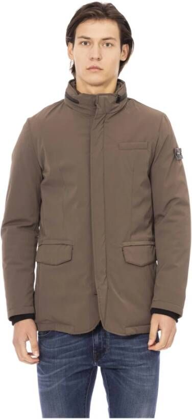 Baldinini Trendy Bruine Polyester Jas met Metalen Monogram Brown Heren