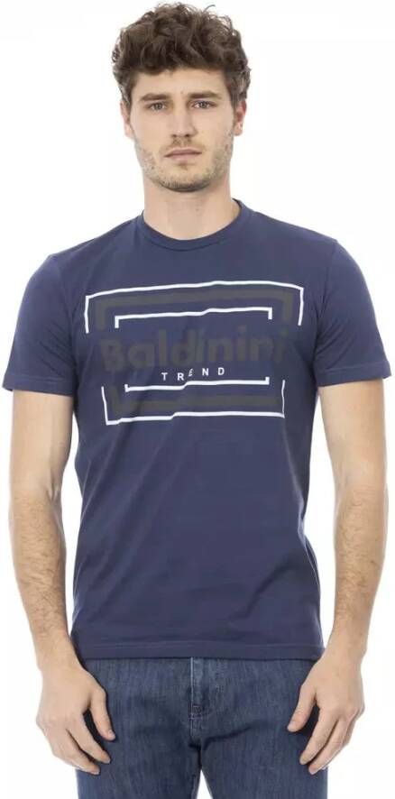 Baldinini Trend Blauw Katoenen T-Shirt Korte Mouwen Voorprint Blue Heren