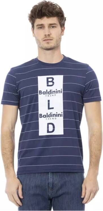 Baldinini Trend Blauw Katoenen T-Shirt Korte Mouw Voorprint Blue Heren