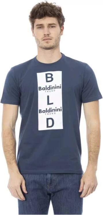 Baldinini Trend Blauw Katoenen T-Shirt Korte Mouwen met Voorkant Print Blue Heren