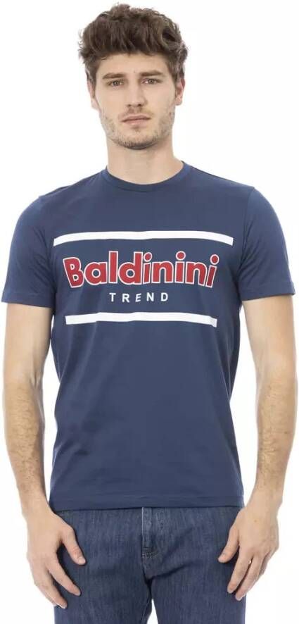 Baldinini Trend Blauw Katoenen T-Shirt Korte Mouw Voorkant Print Blue Heren