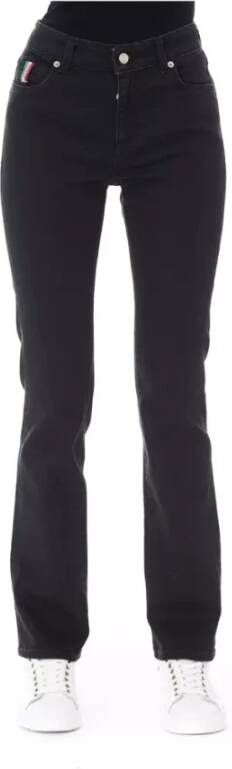 Baldinini Logoed Button Regular Jeans met Tricolor Inserts Black Dames