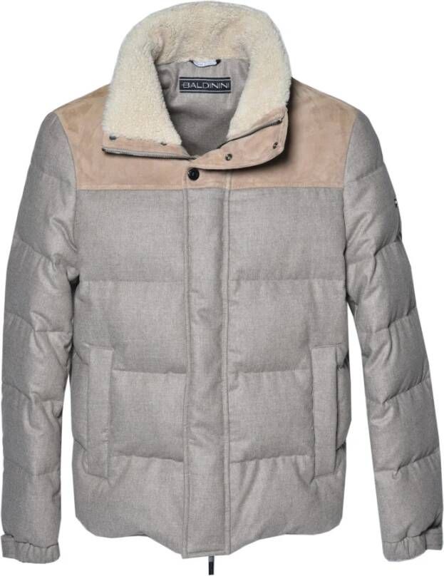 Baldinini Wool and mud suede down jacket Grijs Heren