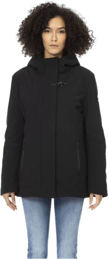 Baldinini Trendy Zwarte Polyester Jas met Verstelbare Capuchon Black Dames