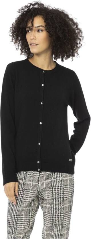 Baldinini Trendy Zwarte Wollen Trui met Metalen Monogram Black Dames