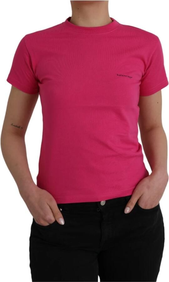 Balenciaga Katoenen T-shirt met Ronde Hals en Korte Mouwen Pink Dames - Foto 7