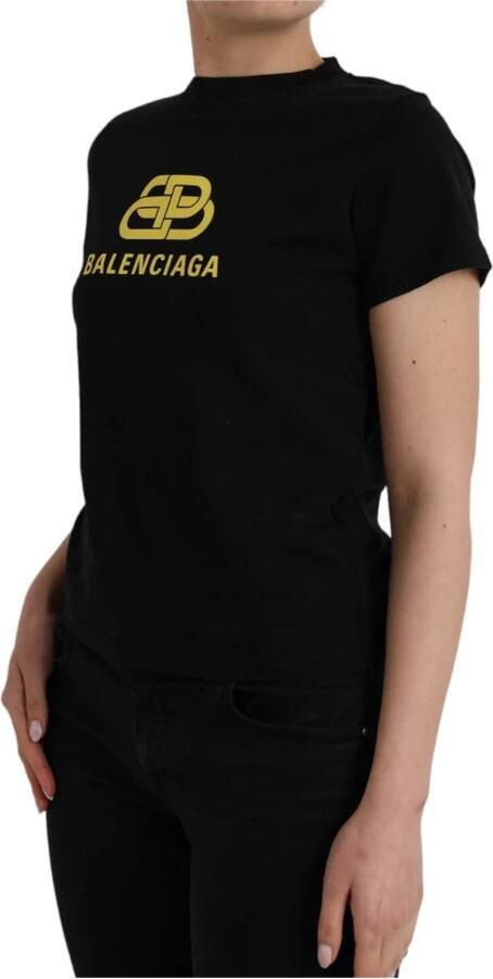 Balenciaga Zwart Logo Print Katoenen T-shirt Black Dames - Foto 5