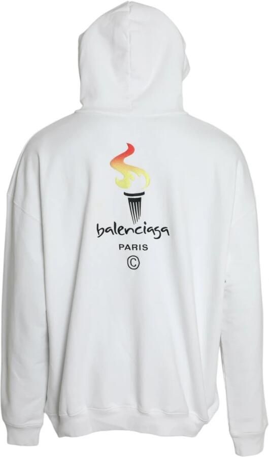 Balenciaga Witte Katoenen Logo Hoodie Pullover Sweatshirt Sweater White Heren - Foto 4