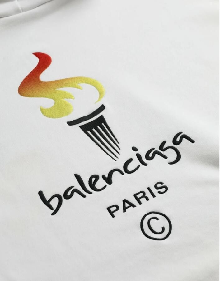 Balenciaga Witte Katoenen Logo Hoodie Pullover Sweatshirt Sweater White Heren - Foto 2