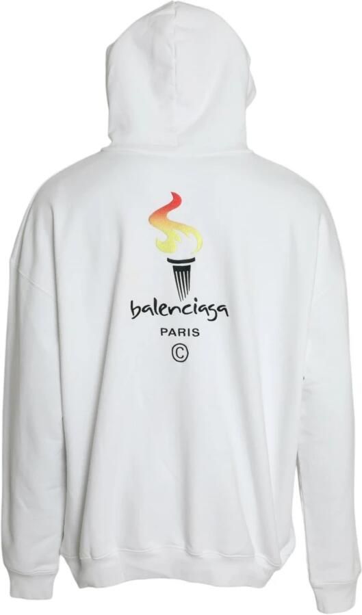Balenciaga Witte Katoenen Logo Hoodie Pullover Sweatshirt Sweater White Heren - Foto 3