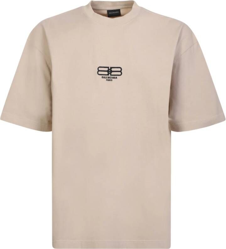 Balenciaga BB Paris Icon Mediuam Fit beige T-shirt by Balmain. The brands garments display a constant balance between innovation and tradition Beige Heren