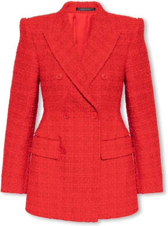 Balenciaga Tweed Blazer Jas met Peak Revers Red Dames