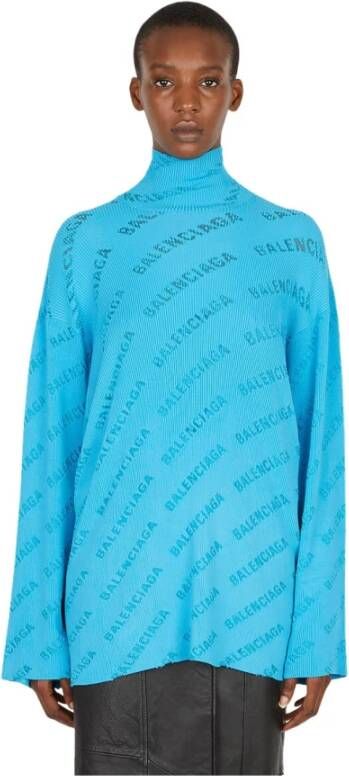 Balenciaga Oversize ribbed turtleneck sweater Blauw Dames