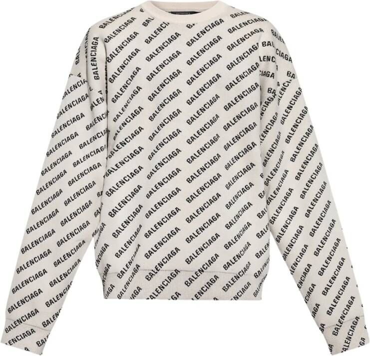 Balenciaga Crèmekleurige Monogram Crewneck Sweater Beige Heren