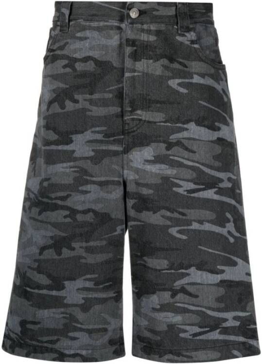 Balenciaga Donkergrijze Camouflage Denim Shorts Grijs Heren