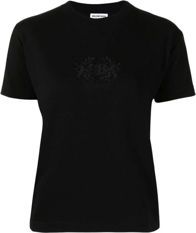 Balenciaga Geborduurd Crest-T-shirt Damesmode Zwart Dames