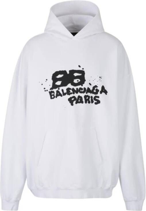 Balenciaga Graffiti Logo Katoenen Hoodie voor Heren Wit Heren