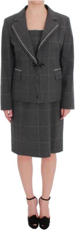 Balenciaga Gray Checkered Cotton Blazer Dress Set Suit Grijs Dames