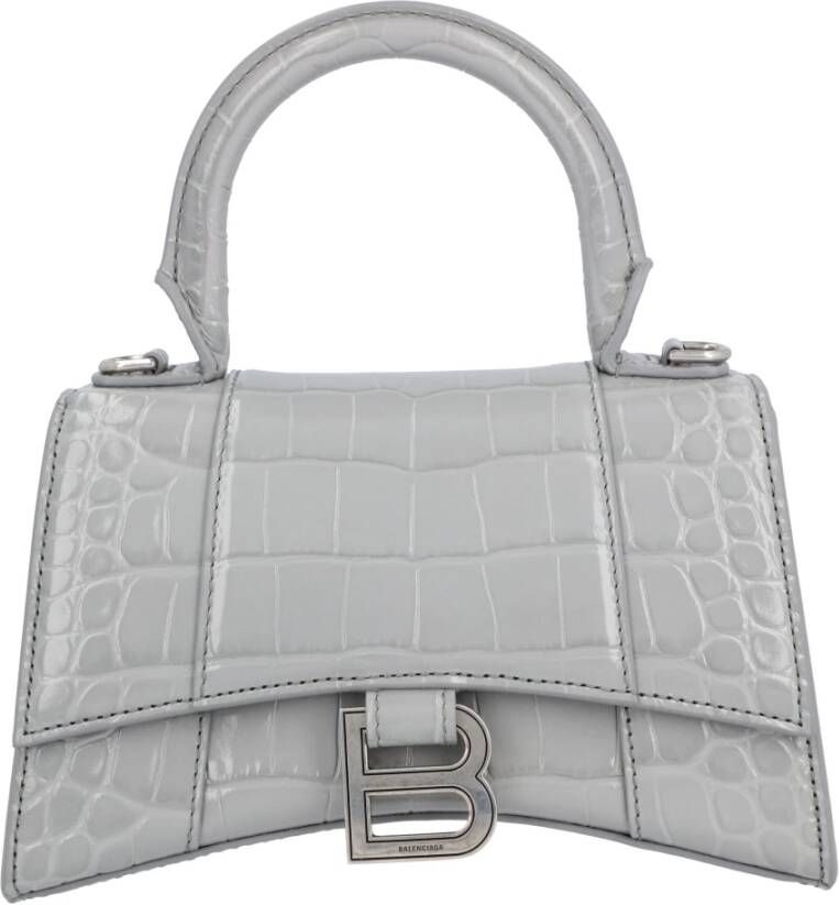 Balenciaga Grijze Krokodil Geëmbosseerde Leren Handtas Grijs Dames