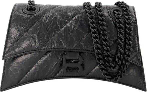 Balenciaga Shoppers Crush Chain S Hobo Bag Black Leather in zwart