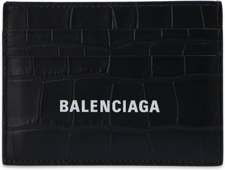 Balenciaga Zwarte Leren Logo Portemonnee Black Heren