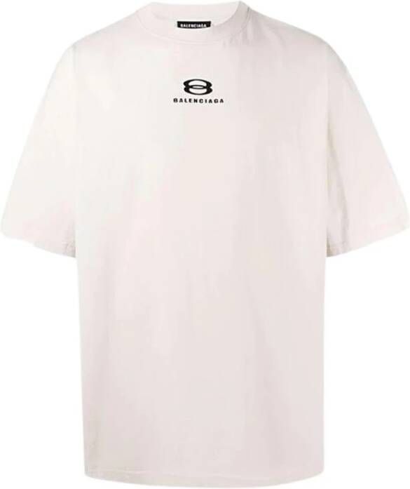 Balenciaga Katoenen Jersey T-Shirt met Bedrukt Logo Beige Heren